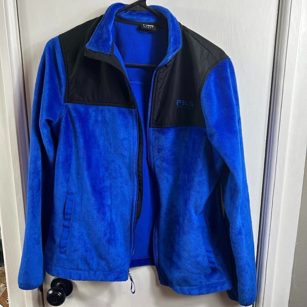 Fila bright blue super soft full zip fleece jacket.  Sz M
